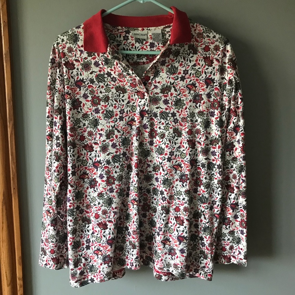 Cabin Creek red floral polo top